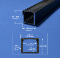 LED Black Aluminium 2 Metre profile Black Lid