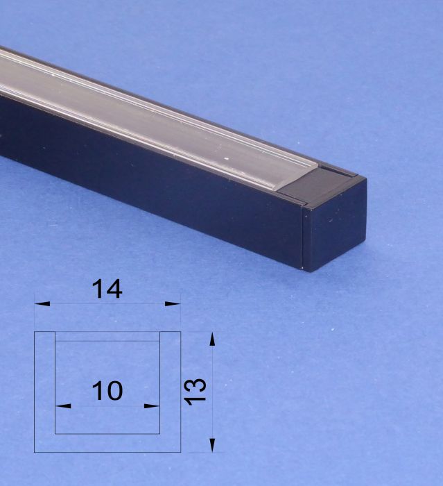 Led Black Aluminium 2m U channel Clear Lid