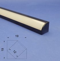 Led Black Aluminium 2 metre Corner profile Frosted Lid    